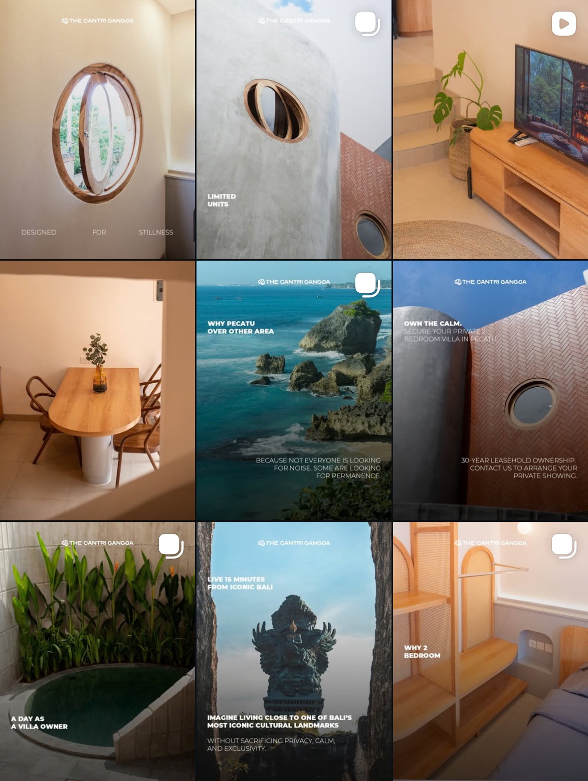 The Cantri Gangga Instagram feed, nine posts