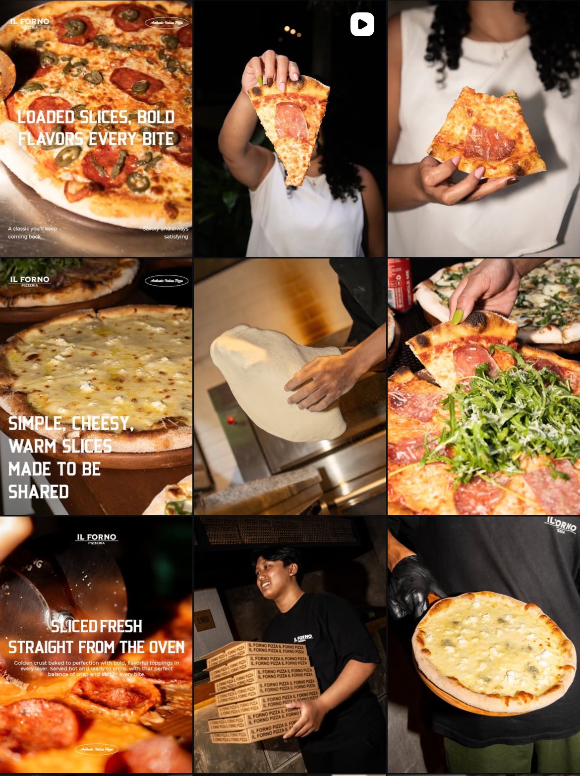Il Forno Pizzeria Instagram feed, nine posts