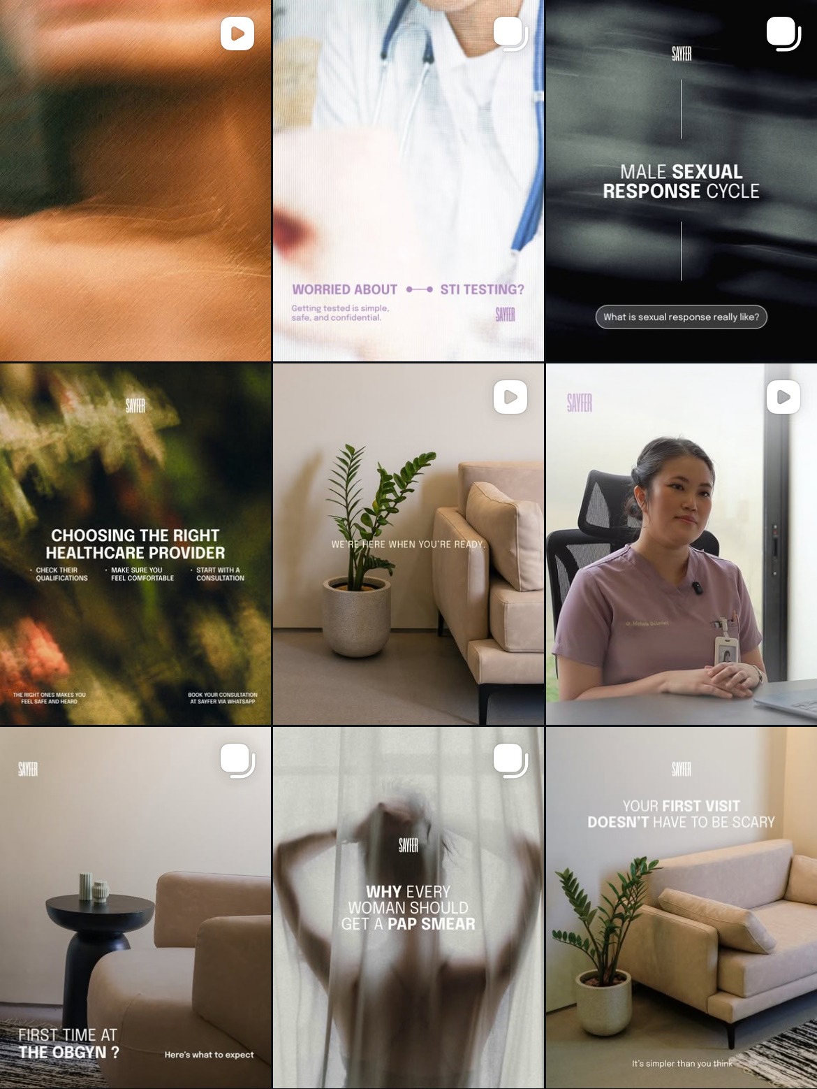 Sayfer Instagram feed, nine posts